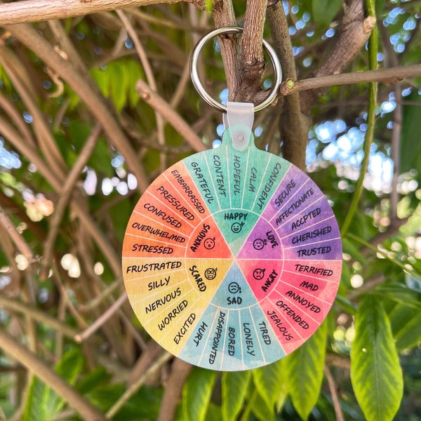 Wood Feeling Wheel Keychain/ Emotions Wheel for Kids/ Kids Key chain/ Children Feeling Chart/ Learn and dealing our feeling