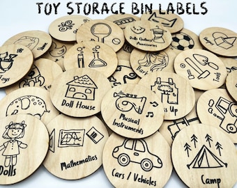 Wooden Custom Toy Storage Bin Labels/ Playroom toy organizer sorting labels/ Closet home organization labels/toy organization/Shelf labels