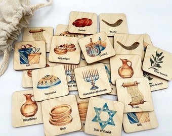 Wooden Hanukkah Celebration Memory Game for Kids, Hanukkah gift for Kids, Jewish hoilday