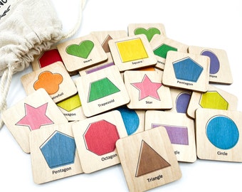 Montessori wooden geometric shapes matching cards/ Homeschool Preschooler Kindergarten learning shape activity memory game