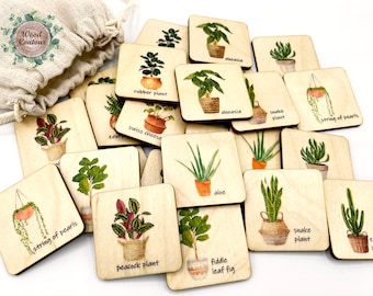 Montessori Wooden house plant memory game/ Homeschool Preschool Kindergarten plants matching activity