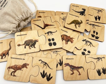 Wooden Dinosaurs track skeleton Matching Puzzle/ Montessori Animals track Matching Game For Kids Toddler