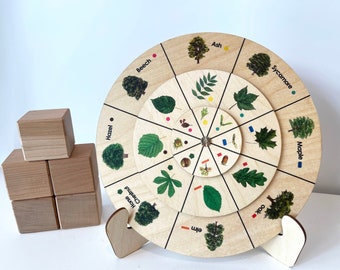 Montessori tree leaf wooden wheels activity/ Tree Leaves Match Toys/ Homeschool Preschool Kindergarten Toddler Learning edcational toys