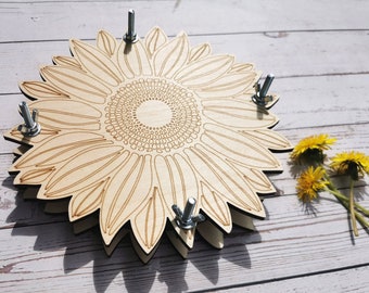 Wooden Sunflower Flower Press Kit/ Personalized Botanical Flower Pressing Kit / Gift for her / Dry flower art / Kids nature activity /