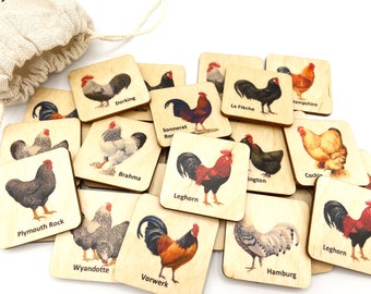 Wooden Chicken Memory Game, Montessori Toys, Wood Animals Matching Cards, Homeschool Preschool Toddlers, Educational Toys For Kids