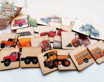 Wooden Vehicle Puzzle, Montessori Matching Puzzle Game