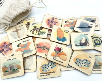 Wooden Easter Story Memory Game/ Holy Week Story Matching Cards/ Resurrection Story/ Easter Basket Gift/ Lenten Activity/ Easter Bible Story