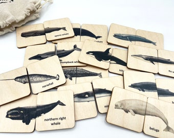 Montessori Wooden Whale Puzzle Game/ Homeschool Preschool Kindergarten whales flashcards