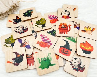 Halloween wooden memory game/ Homeschool Preschooler Kindergarten Toddlers Matching Cards Activity