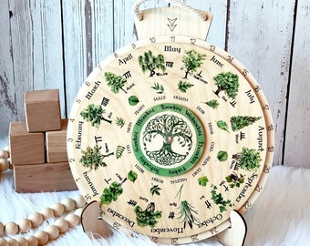 Wooden Wheel of the Year, Celtic Tree Calendar, Wooden perpetual calendar, Wall Calendar, Learning Wheel