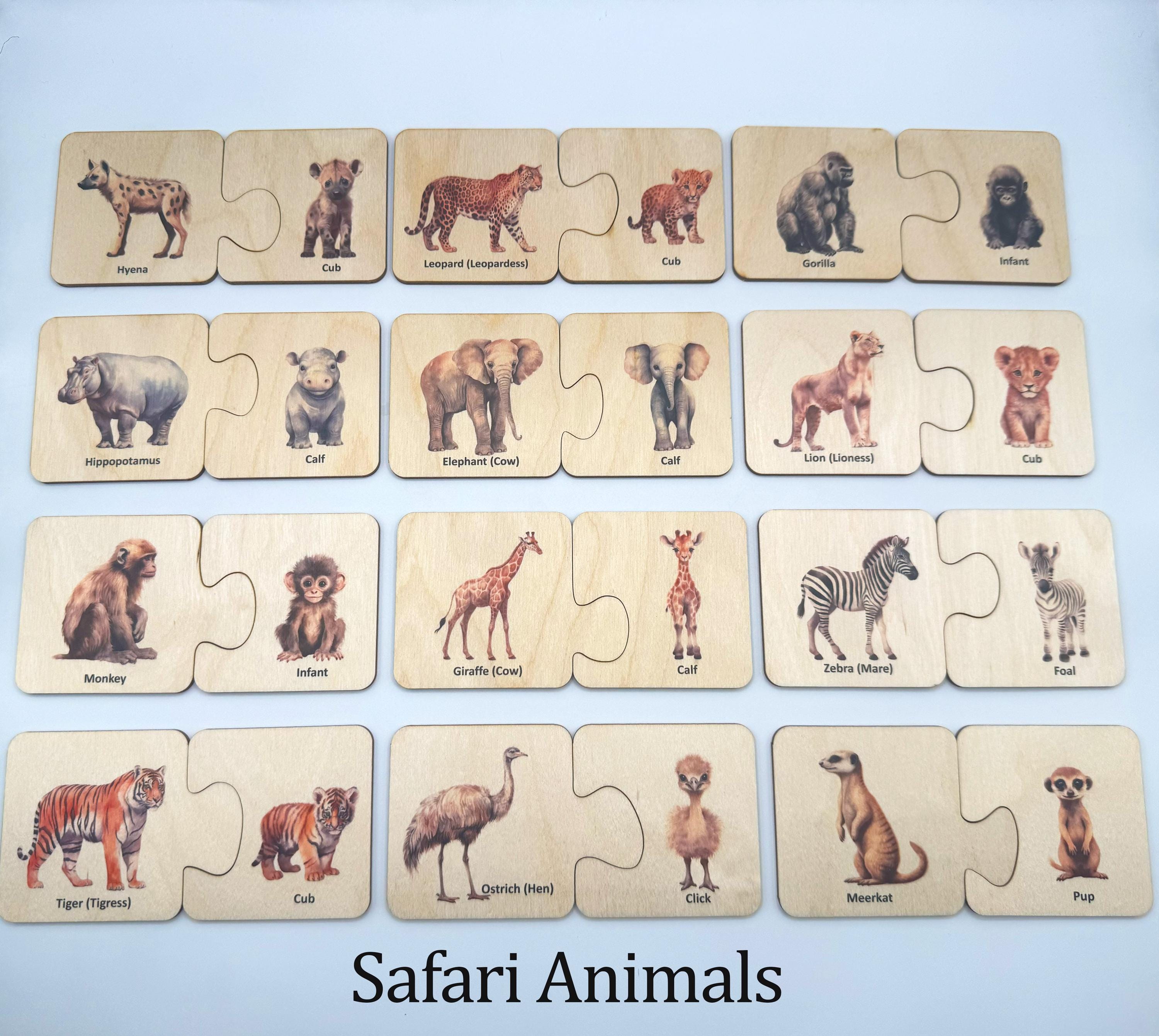 Wooden Montessori Mother Baby Animals Matching Puzzle, Homeschool ...