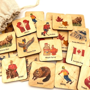 Jeu de mémoire en bois Montessori avec symboles canadiens du Canada/En savoir plus sur le Canada Jeu pour les enfants tout-petits d'âge préscolaire maternelle