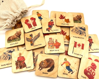 Montessori Wooden Canada Canadian Symbols Memory Game/ Learn about Canada Game for kids toddler preschooler kindergarten homeschool acitivty