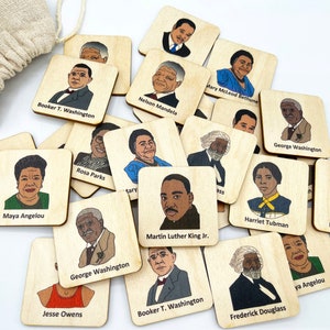 Cartes Montessori en bois sur l'histoire des Noirs/ Activité du mois de l'histoire des Noirs/ Personnages inspirants dans le jeu de mémoire sur l'histoire/ Jeu d'association/ École à la maison