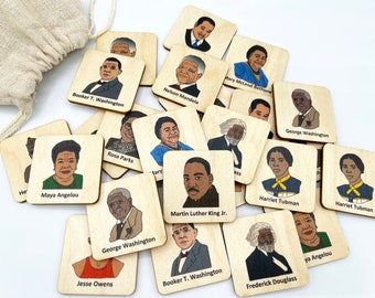 Montessori Wooden Black History Cards/ Black History Month Activity/ inspirational people in history memory game/ matching game/ Homeschool