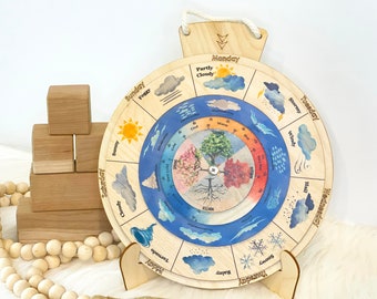 Weather Calendar/ Montessori Weather Wheel/ Weather Chart/ bilingual french/ Montessori Weather Learning edcational toys/ Kids activity