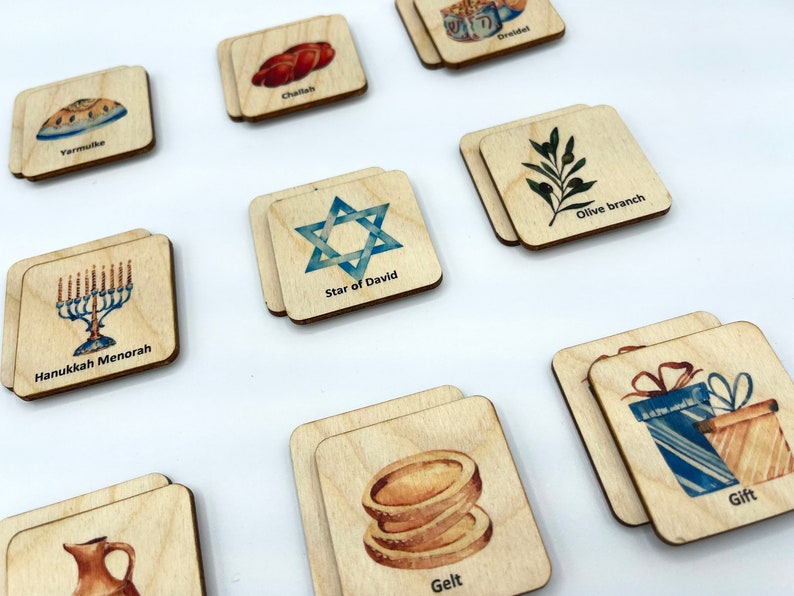 Wooden Hanukkah Celebration Memory Game for Kids, Hanukkah gift for Kids, Jewish hoilday image 6