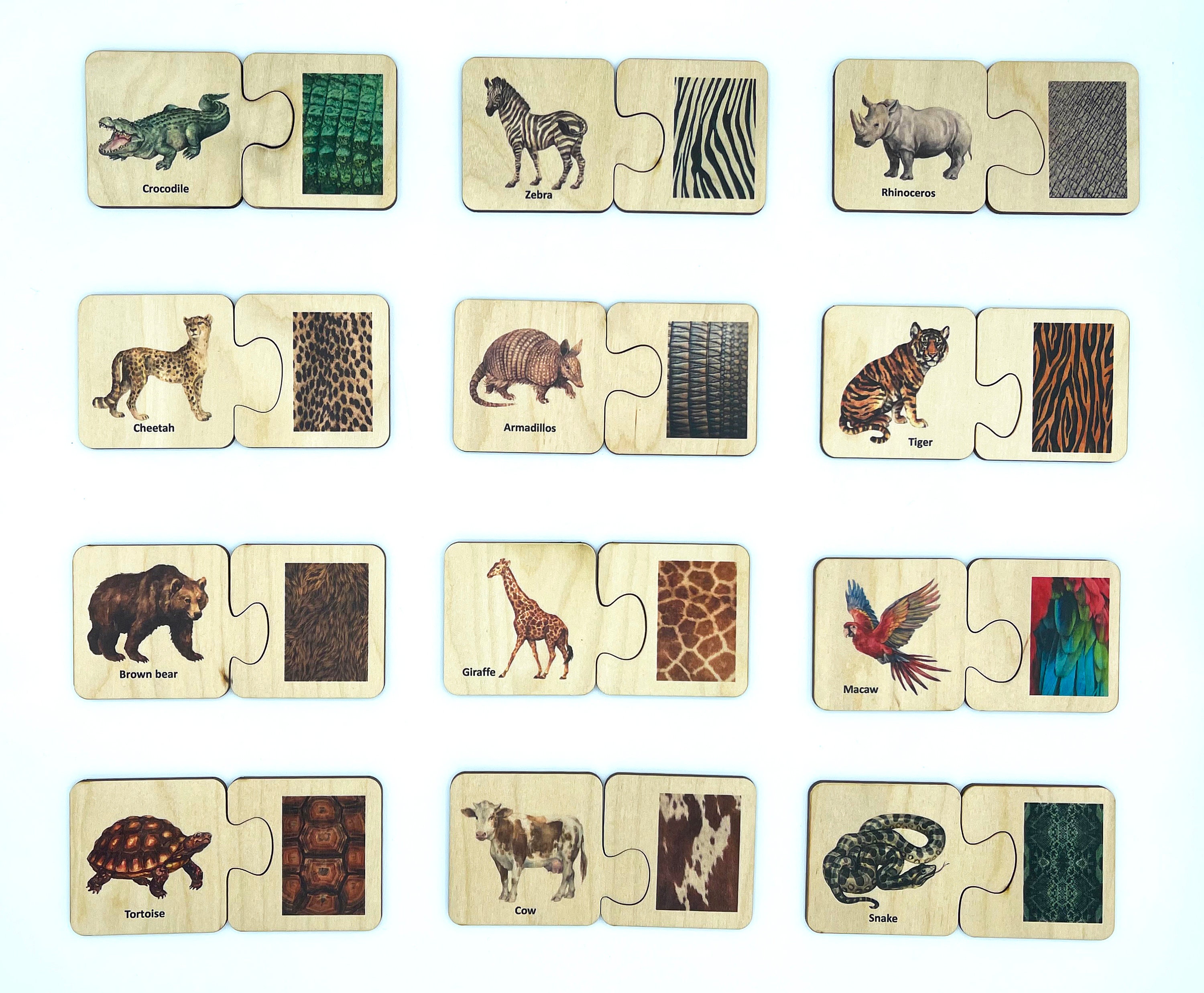 Wooden Montessori Animals Skin Pattern Matching Puzzle/ Homeschool ...