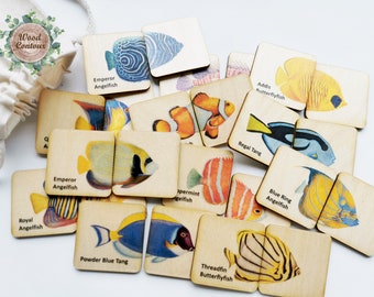 Montessori wooden tropical fish ocean puzzle game/ Homeschool Preschool Kindergarten matching cards