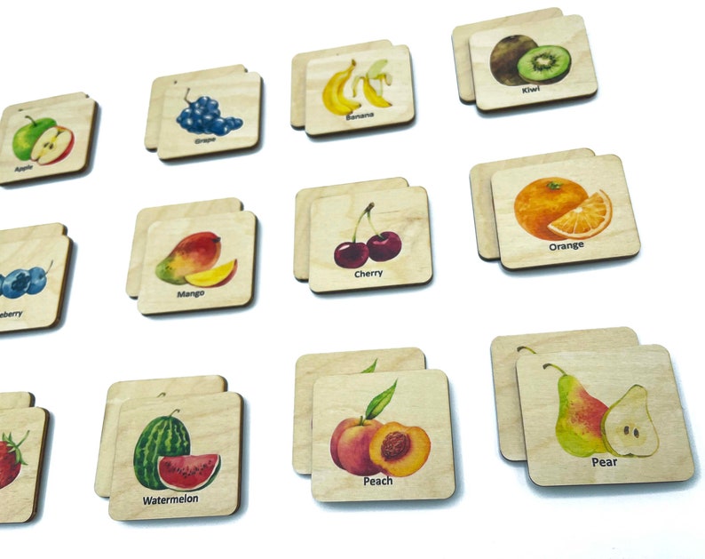 Wooden Montessori Fruits Memory Game/ Toddler Preschool Matching Cards/ bilingual French Homeschool Educational Toys For Kids image 5