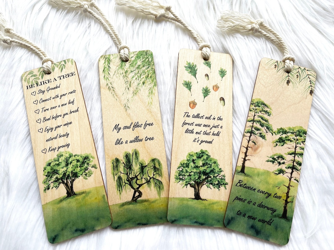 Personalized Wooden Trees Bookmark / Custom Oak Willow Pine Tree Wood