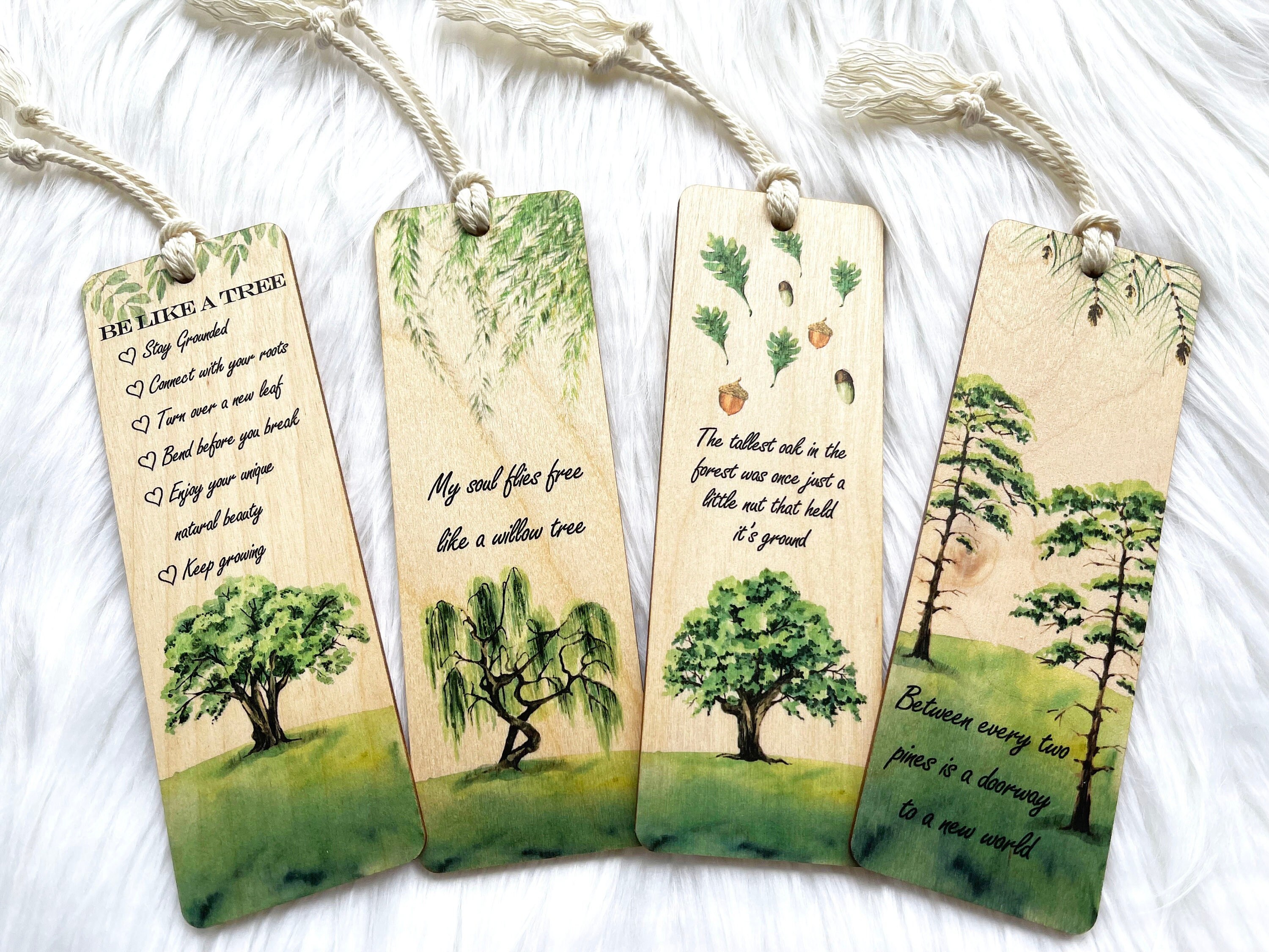 Personalized Wood Burned Bookmarks, Feather, Cherry Blossoms