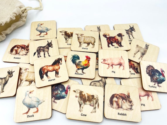 Buy Wooden Farm Animals Memory Game Montessori Animals Matching Online in  India - Etsy