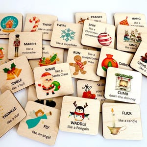 24 cartes en bois mouvement sur le thème de Noël pour enfants/cartes d'activités éducatives/cartes d'exercices de Noël Montessori/cartes d'apprentissage des fêtes