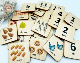 Montessori wooden counting nature numbers match cards/ bilingual french/ Homeschool Preschool Kindergarten toddler learn math activity