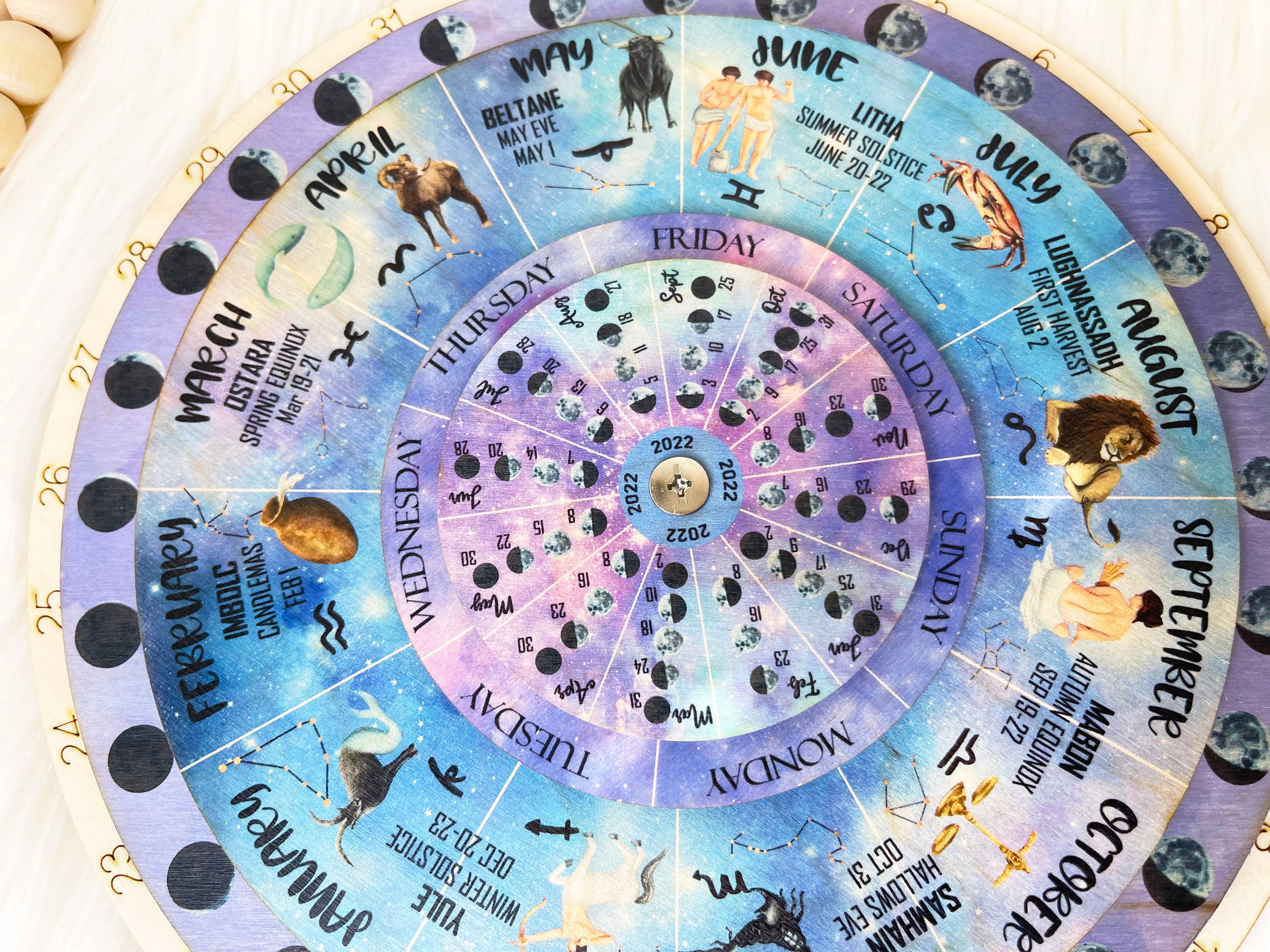 Wood 2022 and 2023 Lunar Calendar/ Wheel of the Year/ Etsy