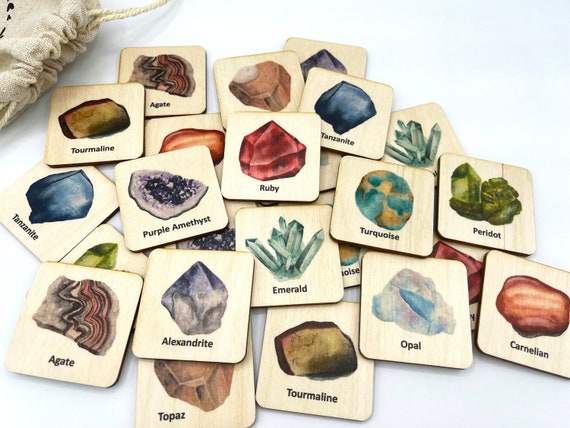 Rocas de madera Minerales Piedras preciosas Juego de memoria / Montessori  Nature Study Matching Game / Montessori Geography Study Materials /  actividad para niños -  México