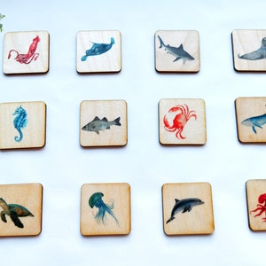 Wooden Montessori Sea animals Memory Game, Educational Matching game, Homeschooling Wood Toys image 3