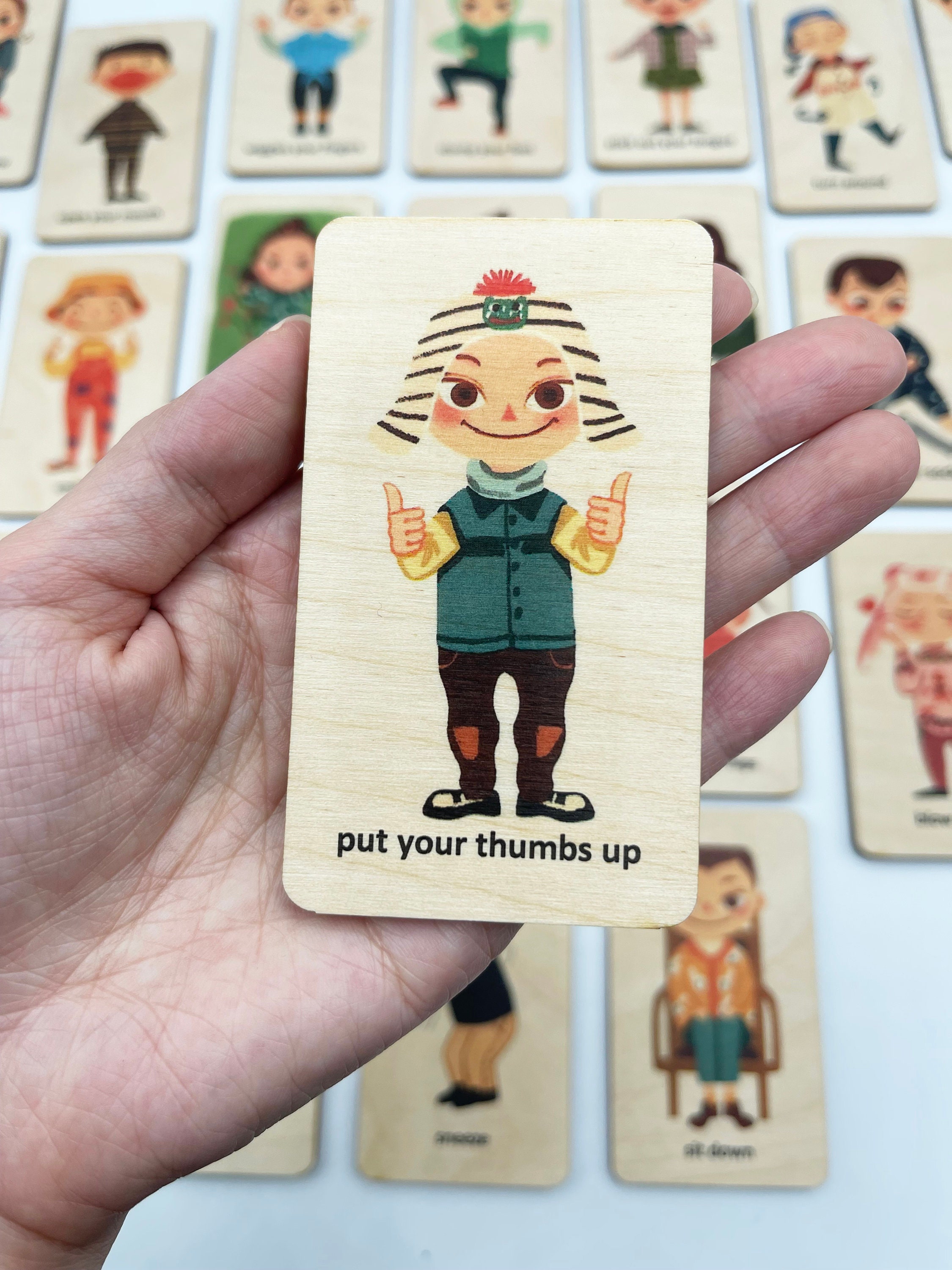 Wood Montessori Action Cards Set/ Toddler Learning Action | Etsy