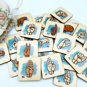 Sign language alphabet letters wood cards/ American Sign Language Flash Cards/ ASL Finger Spelling Learning activity
