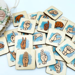 Lettres de l'alphabet en langue des signes, cartes en bois/cartes Flash en langue des signes américaine/activité d'apprentissage de l'orthographe des doigts ASL
