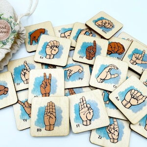 Sign language alphabet letters wood cards/ American Sign Language Flash Cards/ ASL Finger Spelling Learning activity