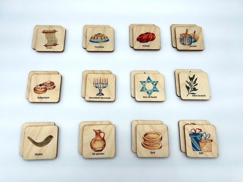 Jeu de mémoire en bois pour la célébration de Hanoucca pour les enfants, cadeau de Hanoucca pour les enfants, fête juive image 2