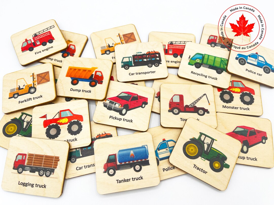 Wooden Car Truck Memory Game, Montessori Toys, Vehicles Matching Cards ...