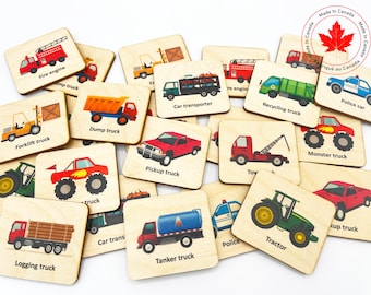 Wooden Car Truck Memory Game, Montessori toys, Vehicles Matching Cards For Kids Toddler Preschool/ Homeschool Educational Toys