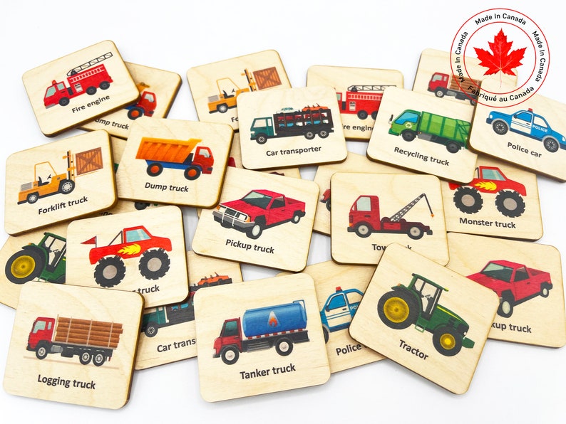 Wooden Car Truck Memory Game, Montessori toys, Vehicles Matching Cards For Kids Toddler Preschool/ Homeschool Educational Toys Game ONLY