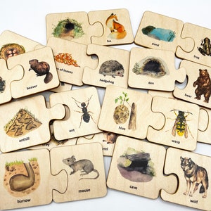 Montessori Wood Animals Puzzle/ Animals Habitat Sorting Game/ Nature Study/ Montessori Matching Activity/ Homeschool Preschooler activity