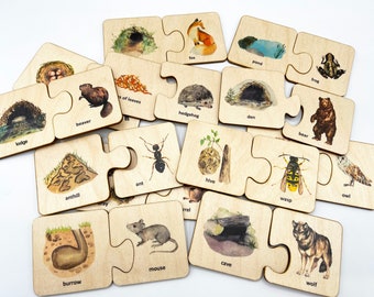 Montessori Wood Animals Puzzle/ Animals Habitat Sorting Game/ Nature Study/ Montessori Matching Activity/ Homeschool Preschooler activity