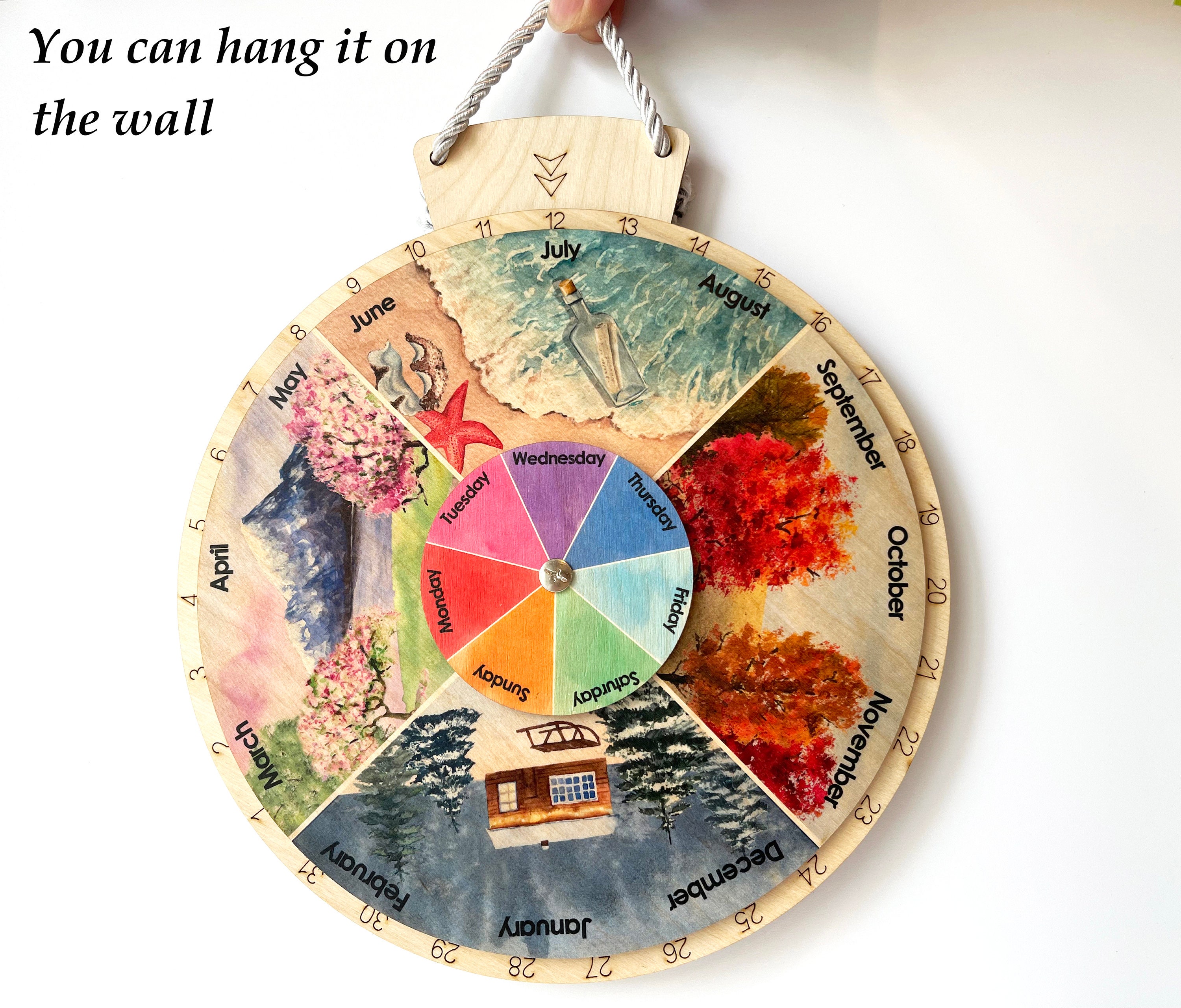 Wooden Wheel of the Year Wooden perpetual calendar Four | Etsy