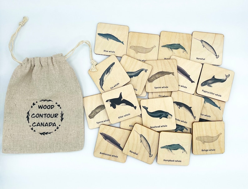 Montessori Wooden Whale Matching Game/ Ocean Animals Whales Memory Game ...