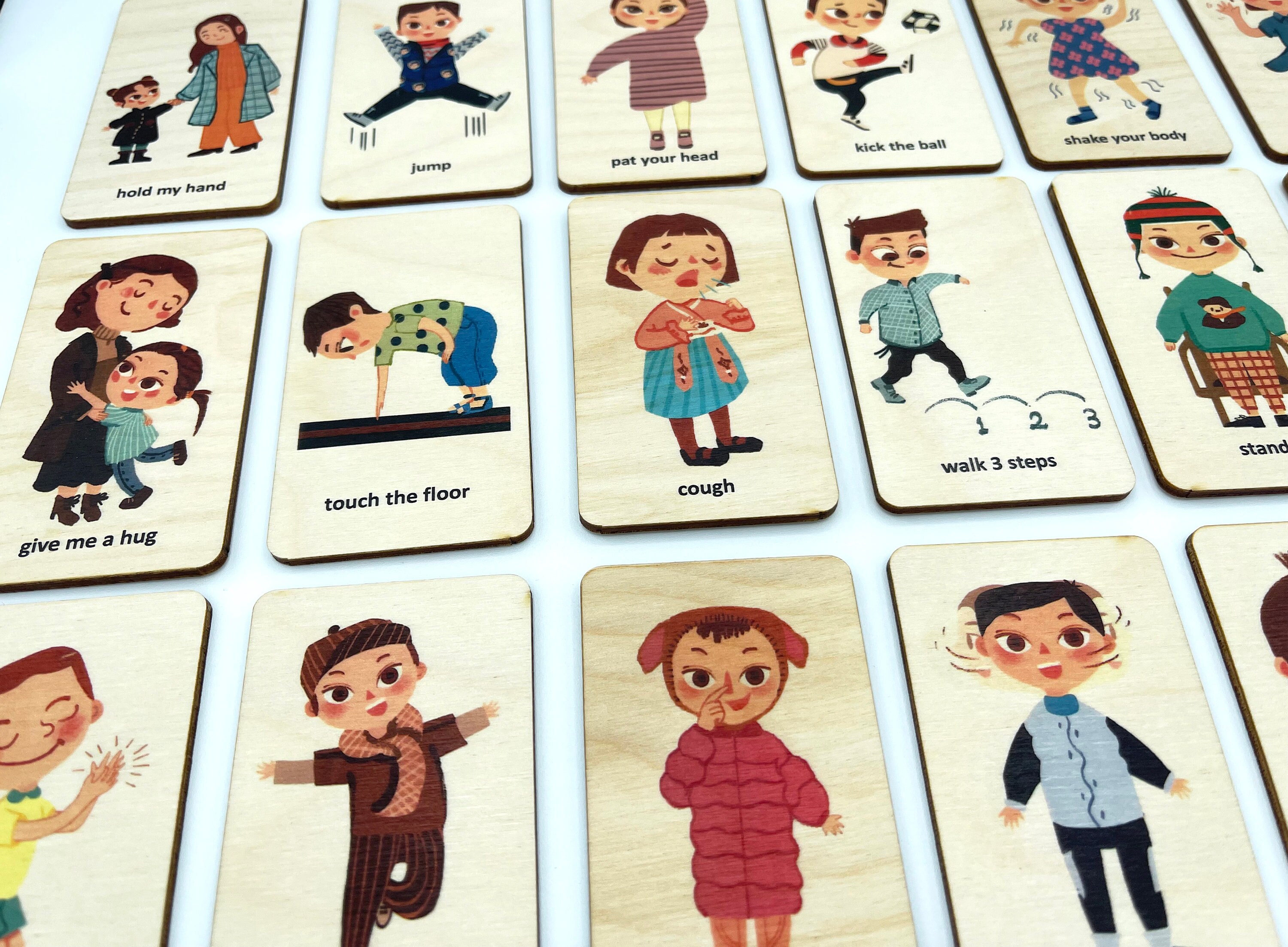Wood Montessori Action Cards Set/ Toddler Learning Action Verbs ...