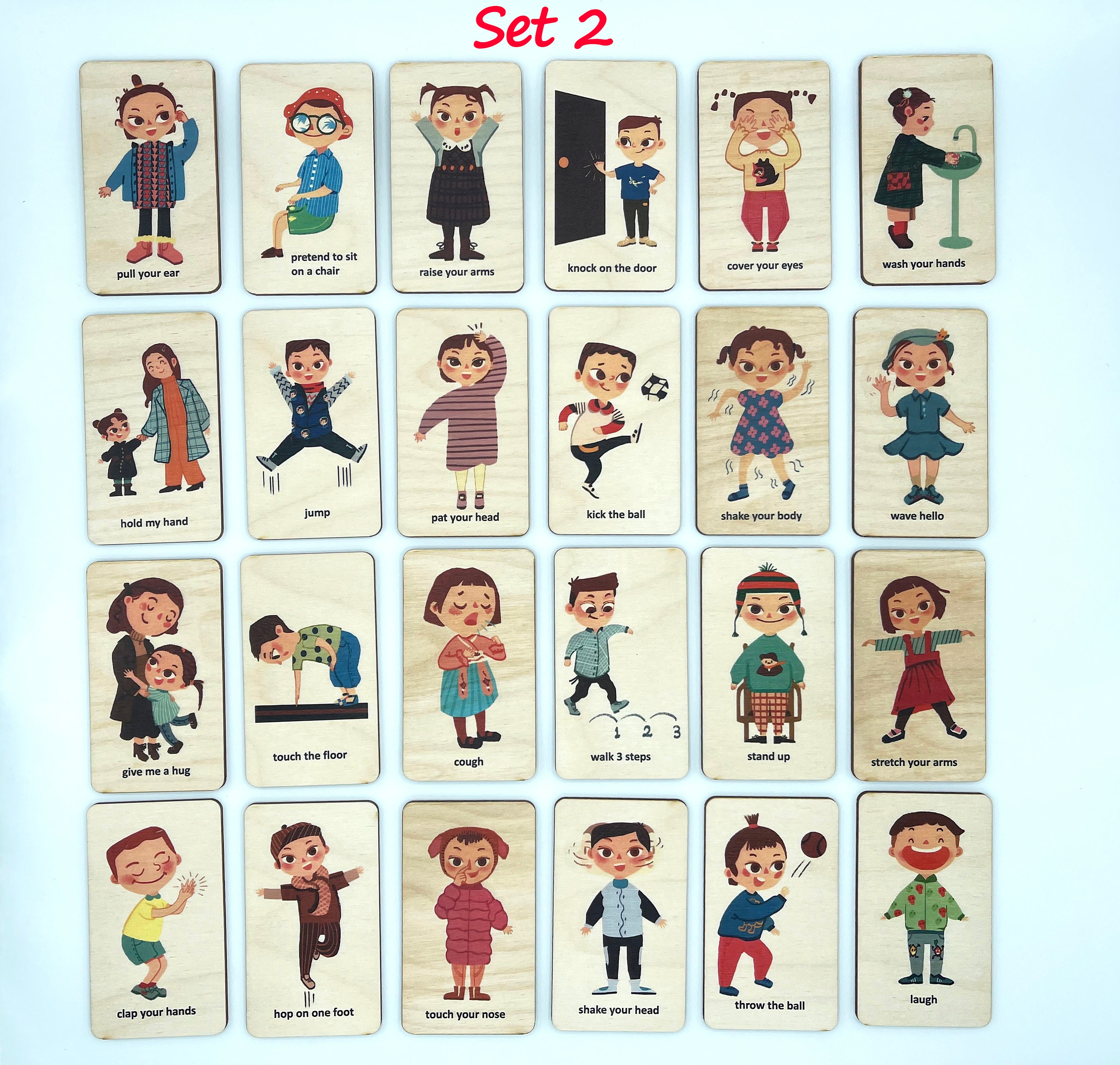 Wood Montessori Action Cards Set/ Toddler Learning Action Verbs ...