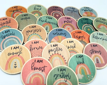 Wooden Boho Rainbow Affirmation Cards/ affirmation station classroom/ affirmation cards for kids/Self Love Affirmation Cards/Positive Quotes
