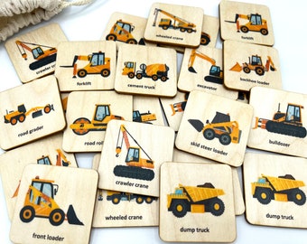 Montessori Wooden construction truck car memory game/ Homeschool preschool kindergarten toddler vehcial matching cards/ kids activity