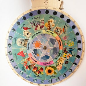 Wheel of the Year, Wooden Perpetual Calendar, Moon Phases Wheel, Waldorf Calendar, Wooden hanging Calendar, Wall Art 画像 5