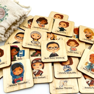 Montessori wooden inspirational women in history memory game/Homeschool Kindergarten Preschool Powerful Female matching cards activity